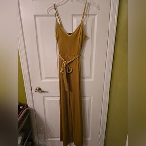 Forever 21 Mustard Yellow Spaghetti Strap Jumpsuit with Tie Waist Size S